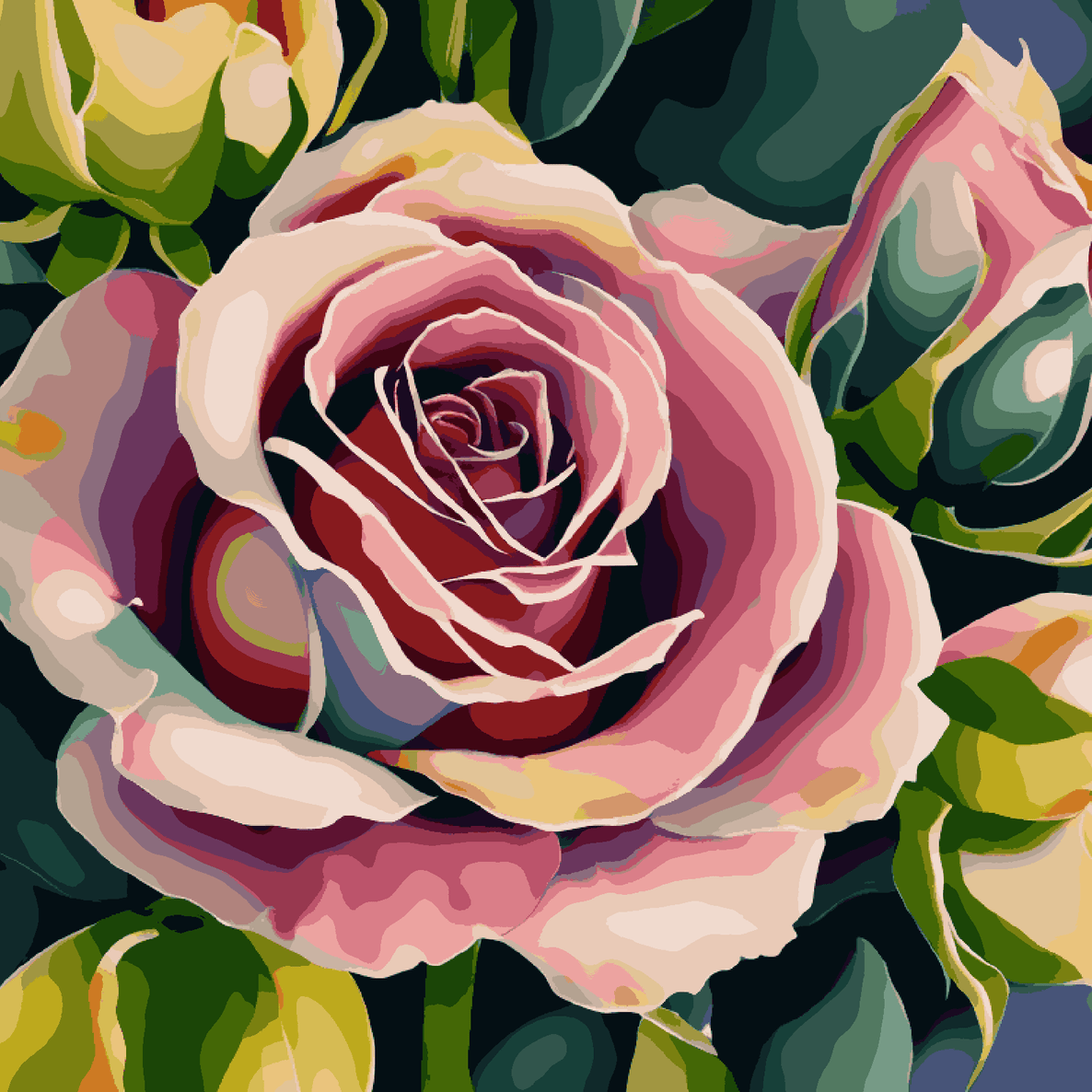 Pink Rose Surrounded by Green Leaves