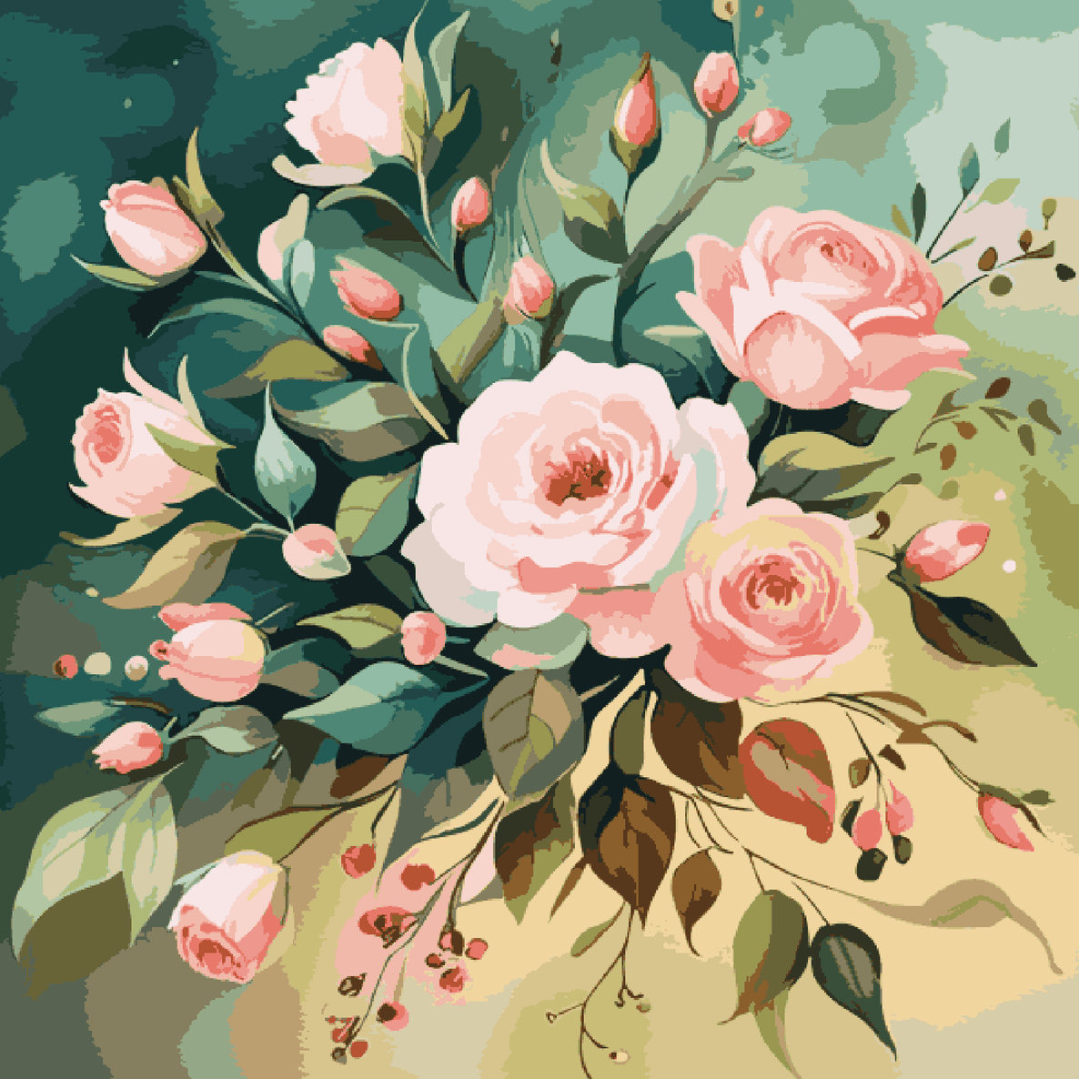 Pink Roses in Green Background