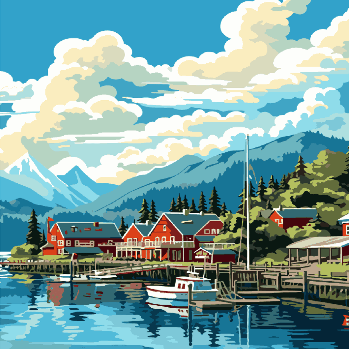 Red House In Blue Nature