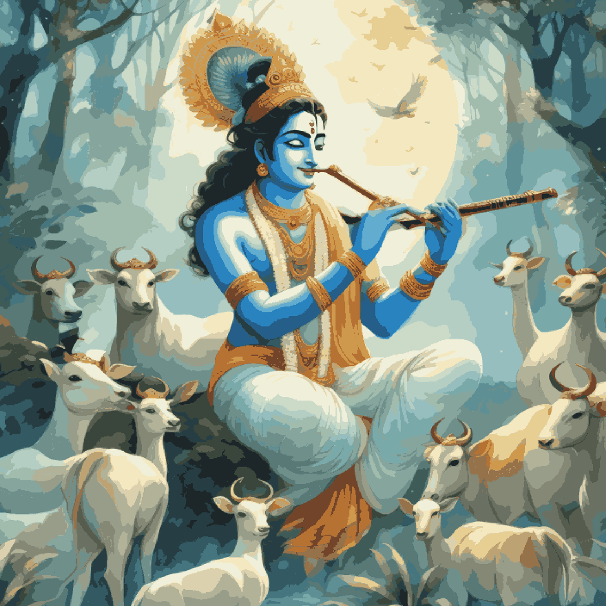 Shree Krishna in between cows