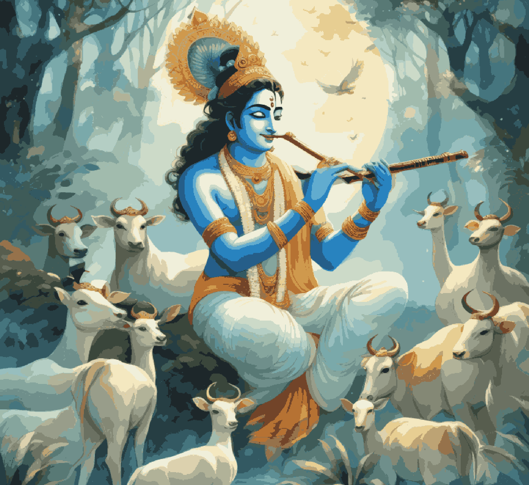 Shree Krishna in between cows