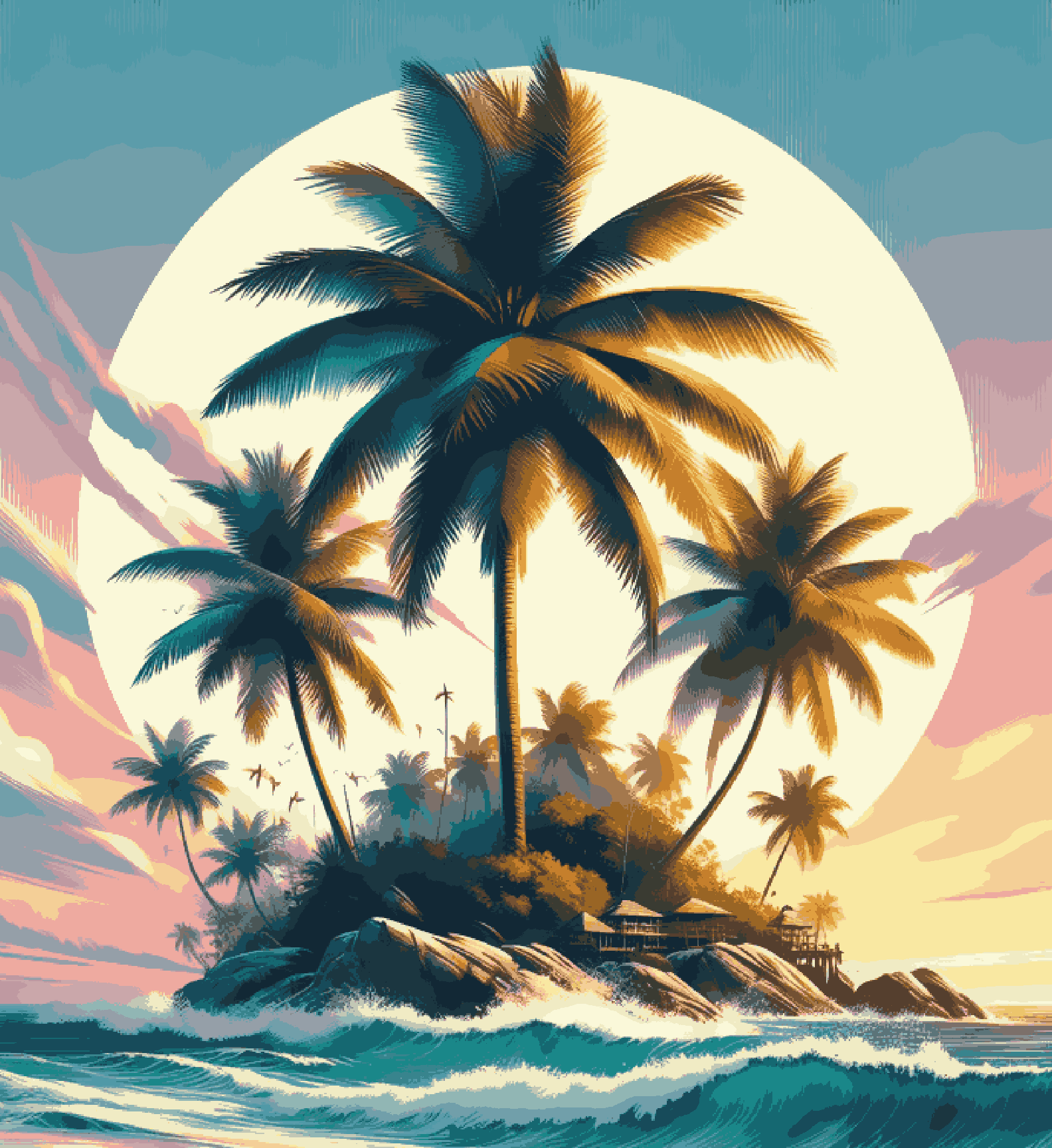 Sun Behind Coconut Tree