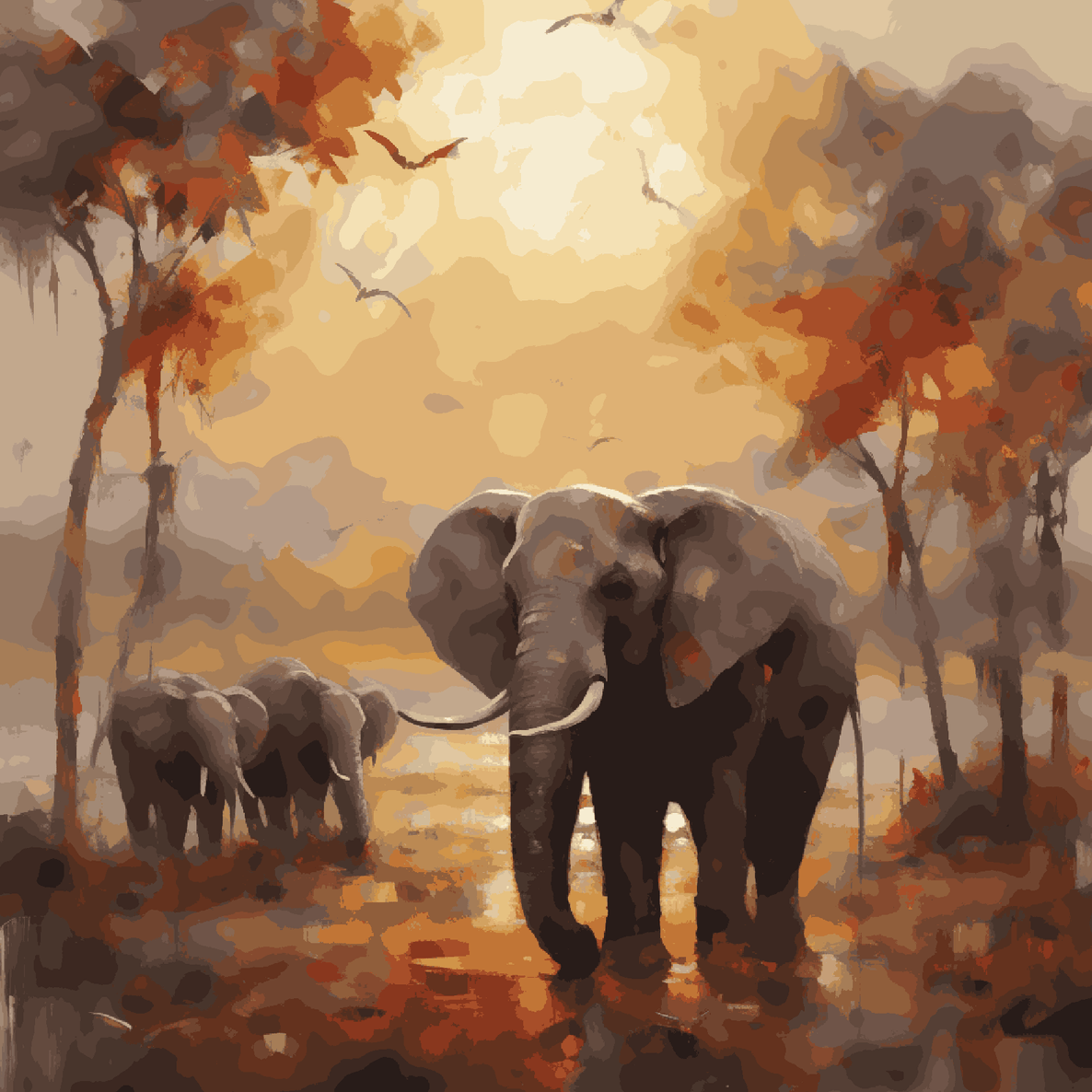 Three Elephants in the Forest