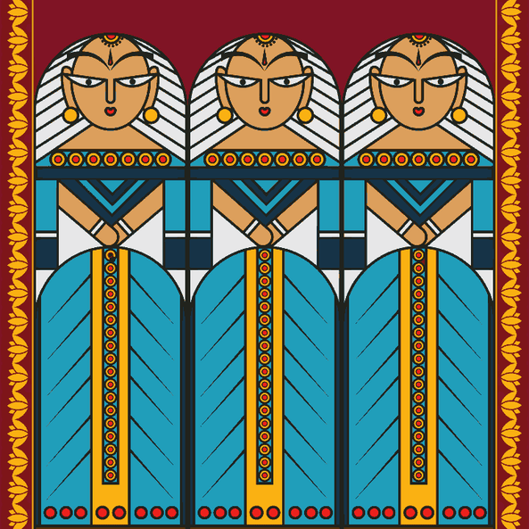 Three Ladies Kalighat Painting