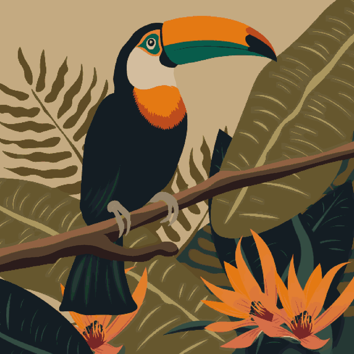 Toucan Bird Sitting on Branch