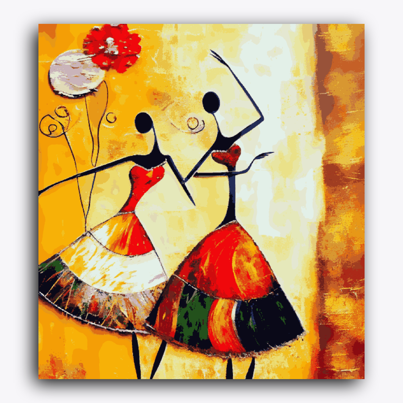 Girl Dancing Abstract Art Golden Paint Strokes