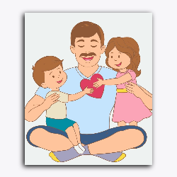 Father's Day- Father and Kids- Red Heart