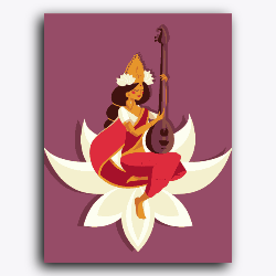 Goddess Saraswati On White Lotus