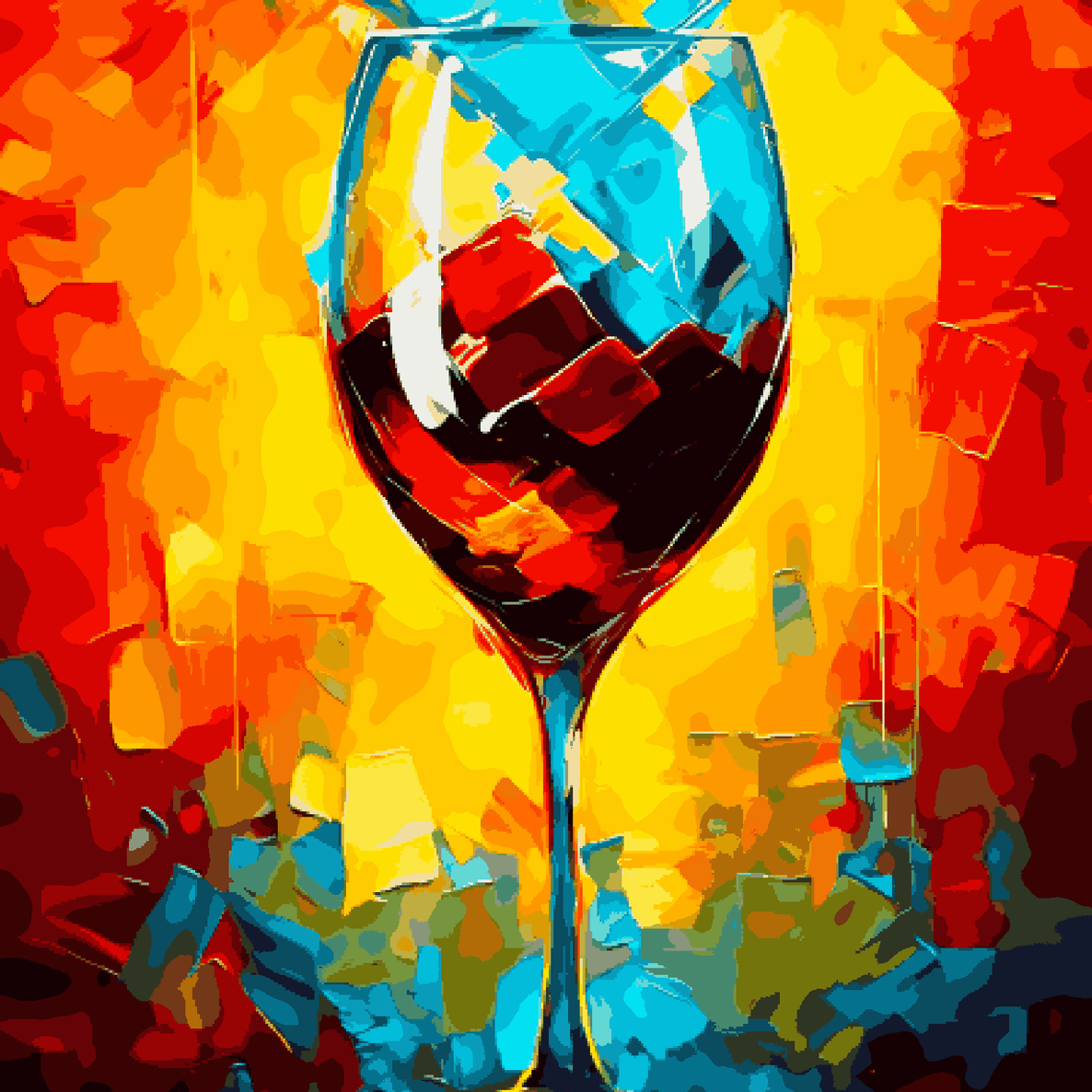 Wine Glass Colourful Strokes