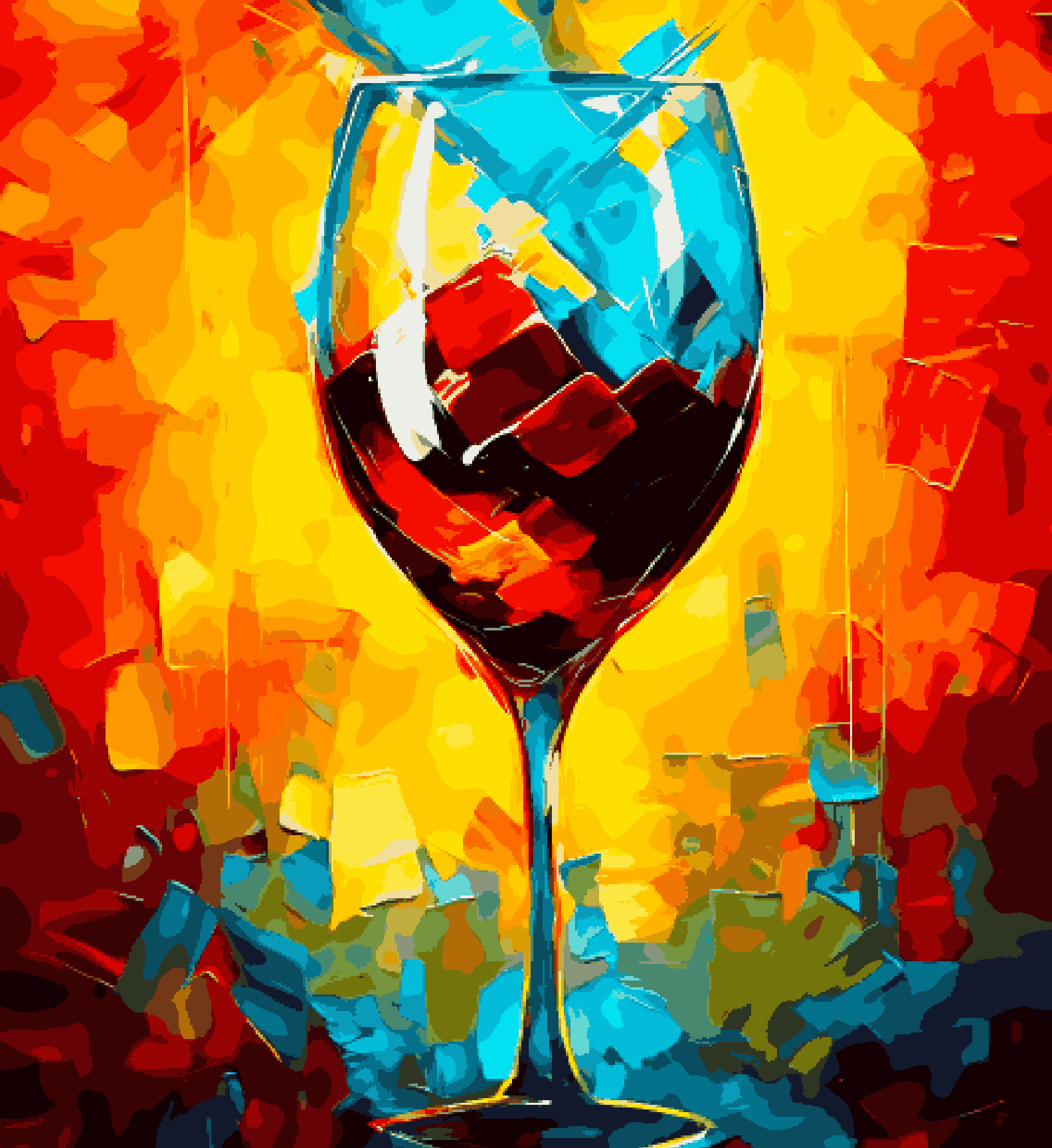 Wine Glass Colourful Strokes