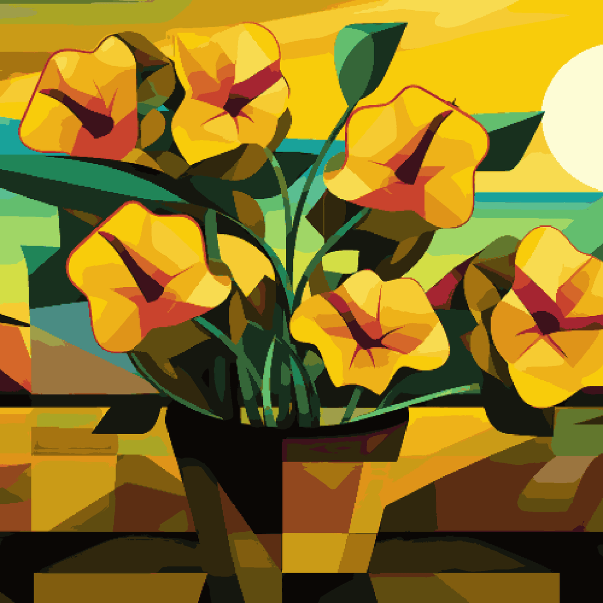 Yellow Flower Cubist Style