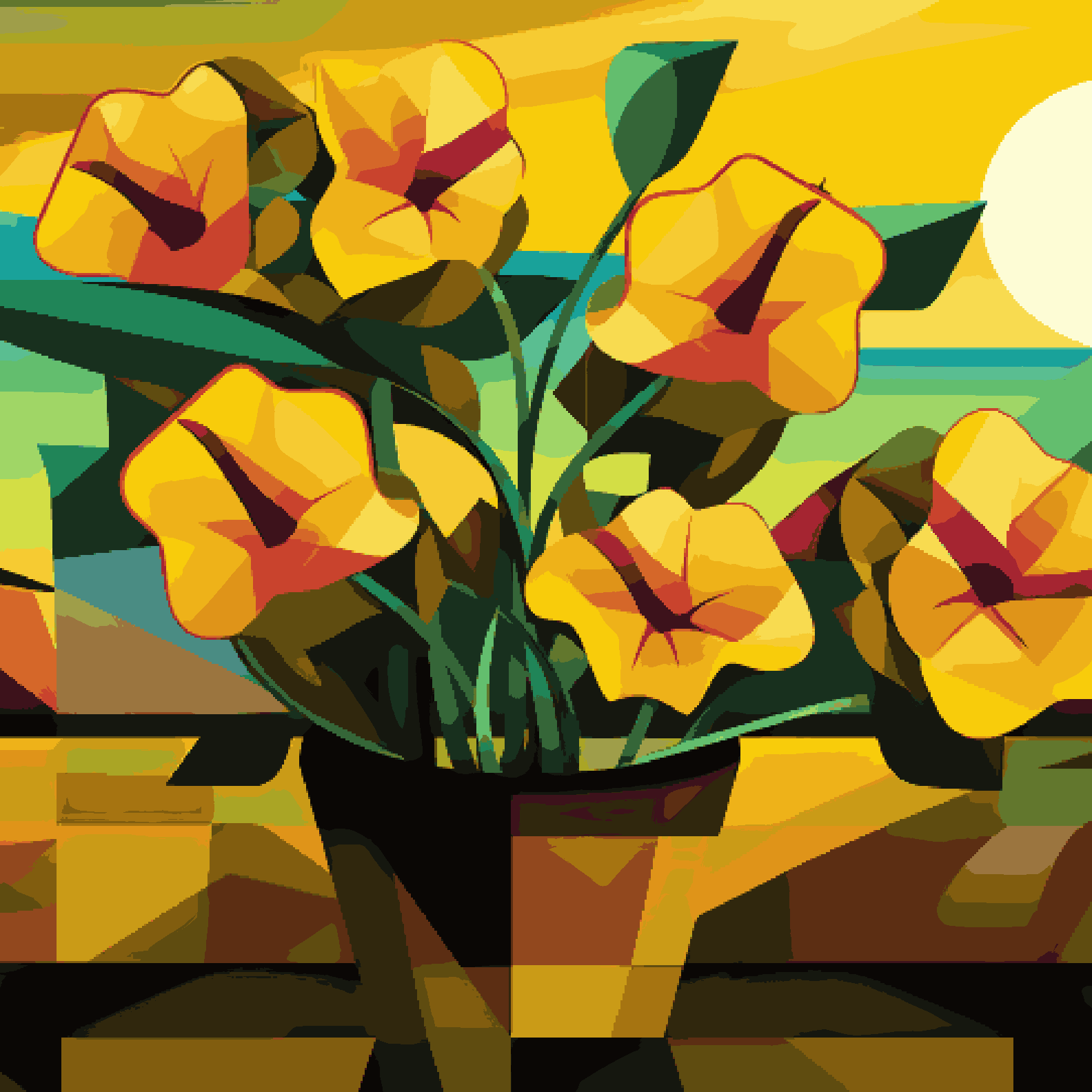 Yellow Flower Cubist Style