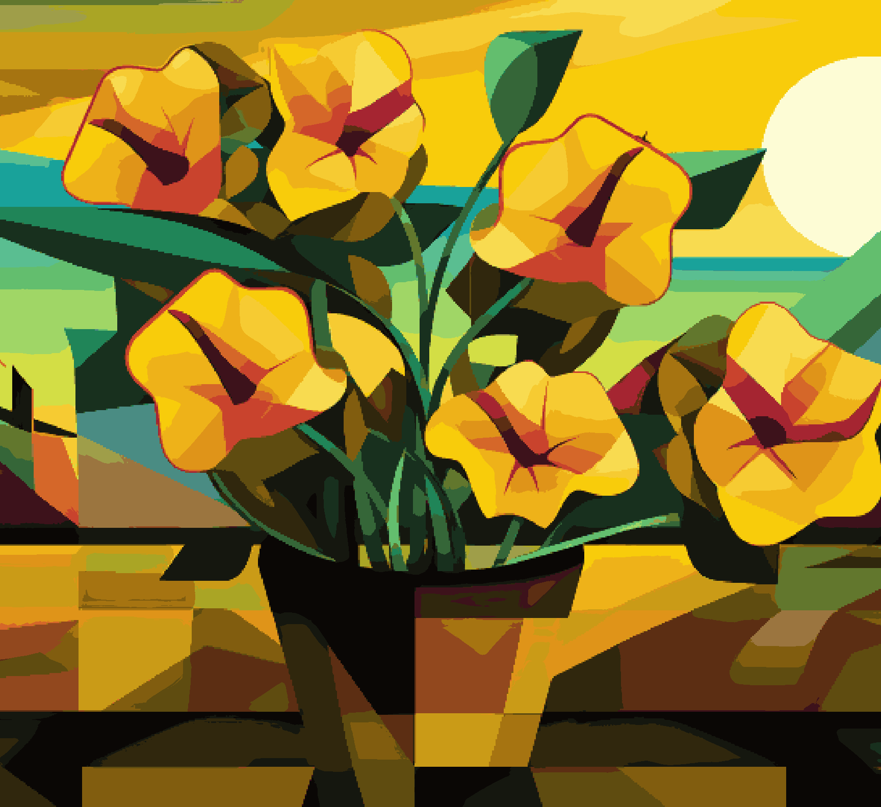 Yellow Flower Cubist Style