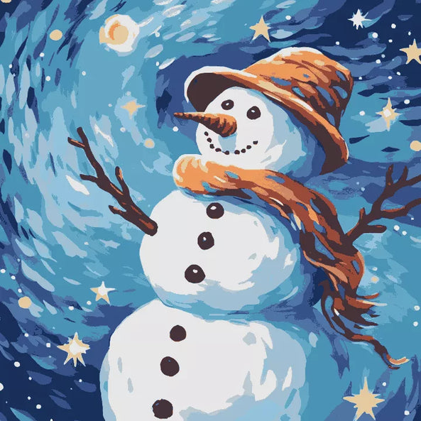 Snowman Under Starry Skies