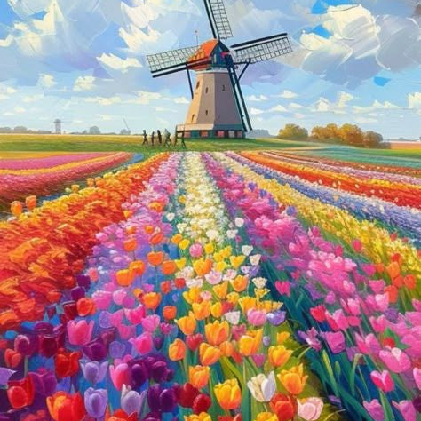 Blooming Tulip Fields Dot by Number Kit