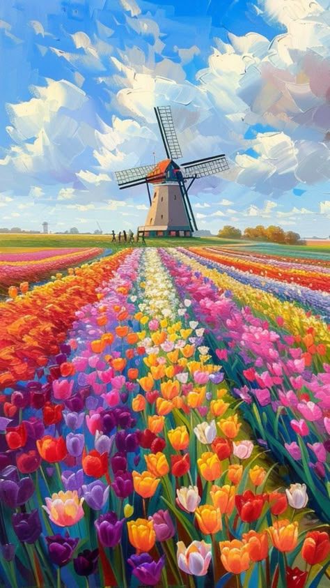 Blooming Tulip Fields Dot by Number Kit