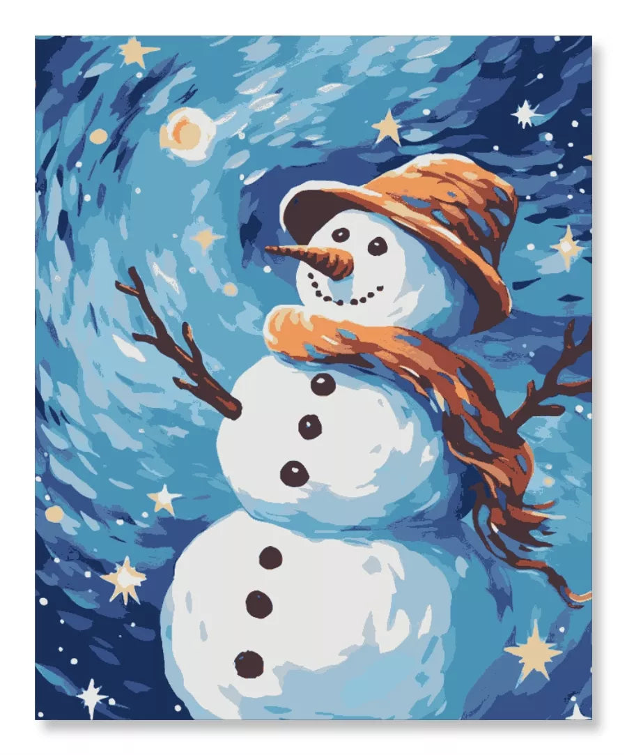 Snowman Under Starry Skies